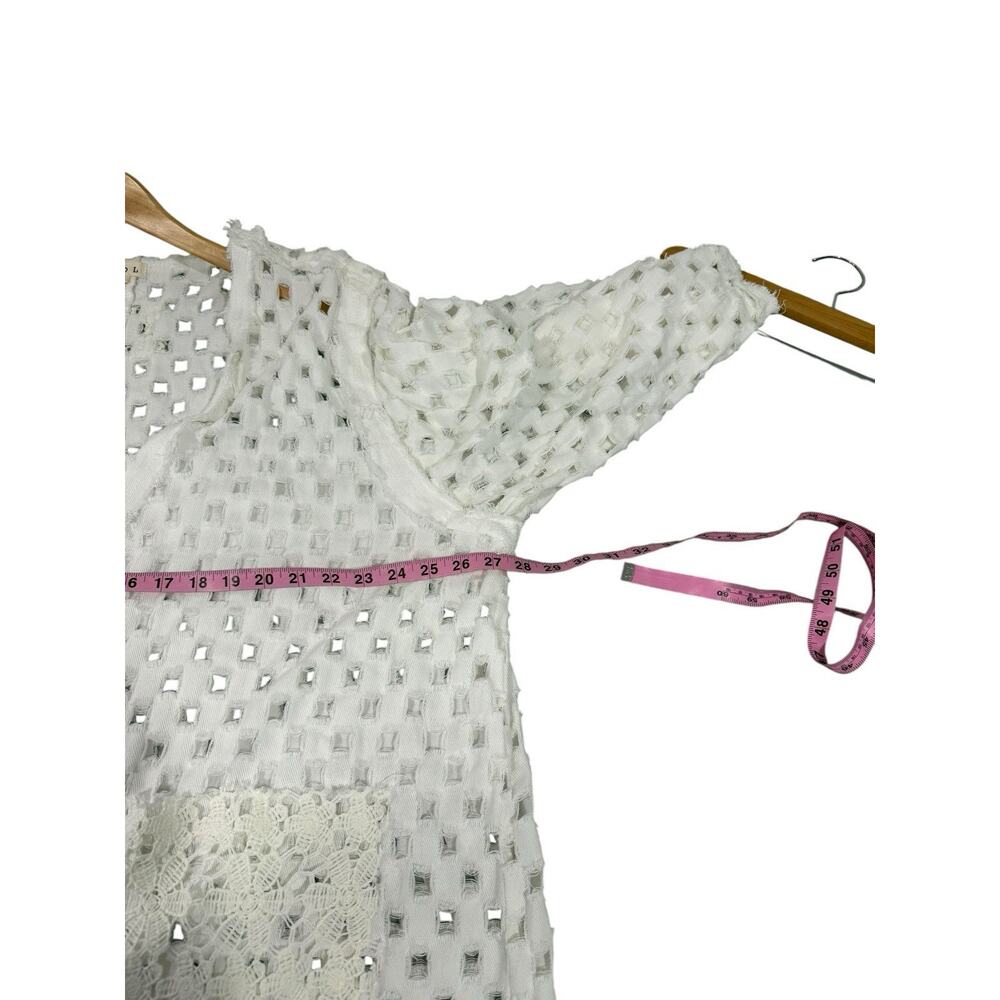 POL boutique Cream Open Knit Long Duster Kimono Cardigan White Cream Lace L - Picture 8 of 8